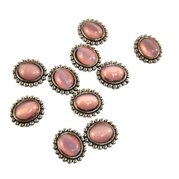 Pink Oval Cabochon Studs For Jewelry Making 10 Pieces Silver Beaded Edge 0.5 Inc - Picture 2 of 8